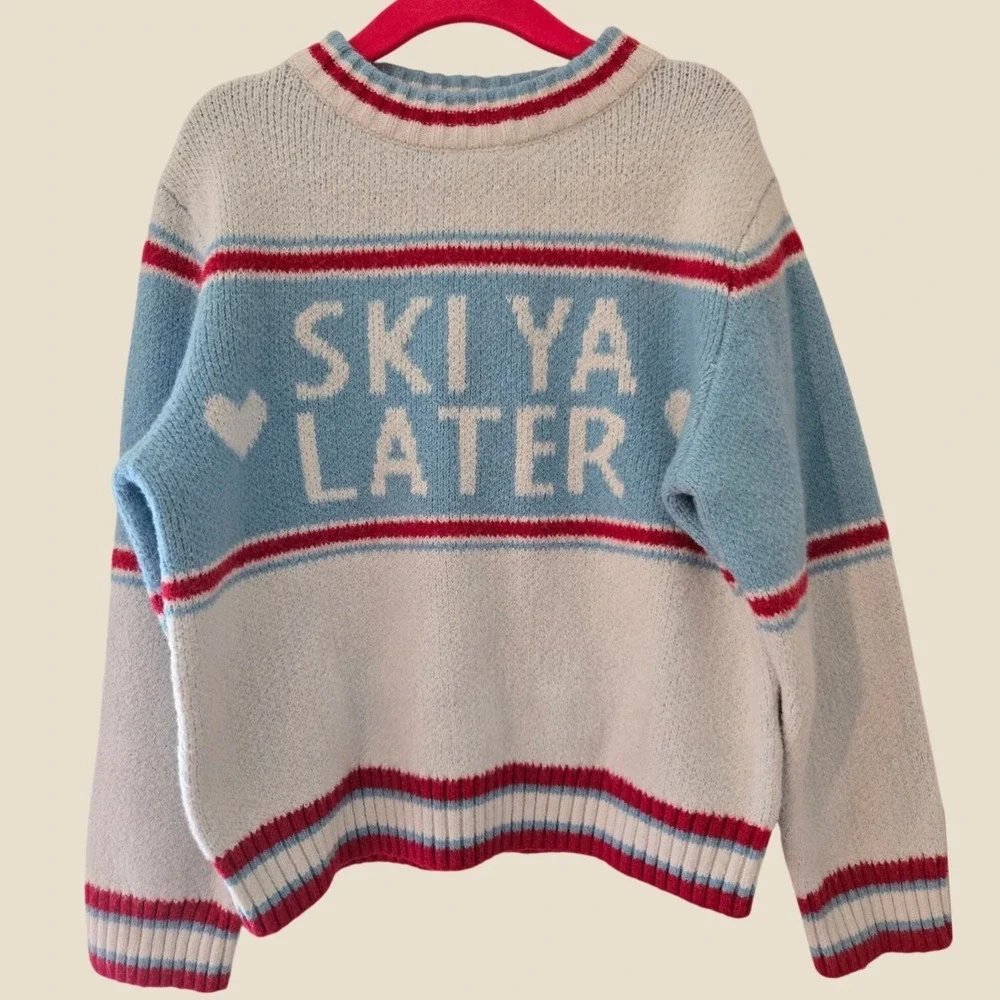 Old Navy SoSoft Kids Ski Ya Later Sweater Blue White Red Striped Size S 6-7
